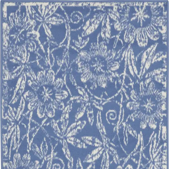 Ivory and Blue Floral Distressed Area Rug Photo 6