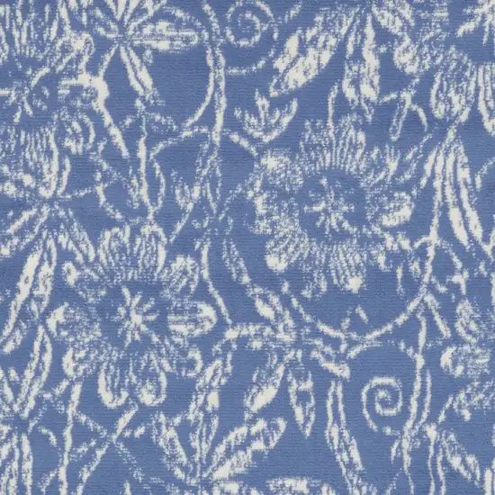 Ivory and Blue Floral Distressed Area Rug Photo 5