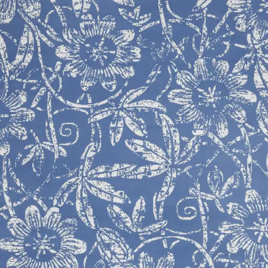 Ivory and Blue Floral Distressed Non Skid Area Rug Photo 5