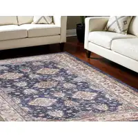 Photo of Ivory and Blue Floral Medallion Distressed Non Skid Area Rug