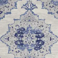 Photo of Ivory and Blue Floral Medallion Distressed Non Skid Area Rug