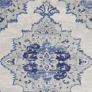 Photo of Ivory and Blue Floral Medallion Distressed Non Skid Area Rug