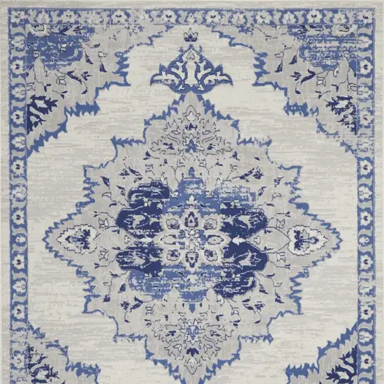 Ivory and Blue Floral Medallion Distressed Non Skid Area Rug Photo 7