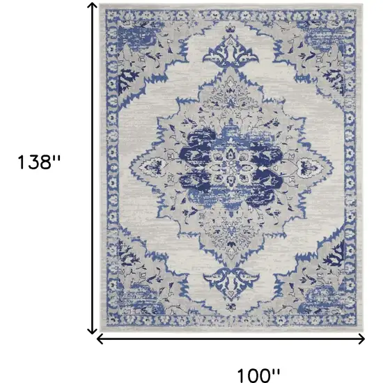 Ivory and Blue Floral Medallion Distressed Non Skid Area Rug Photo 3