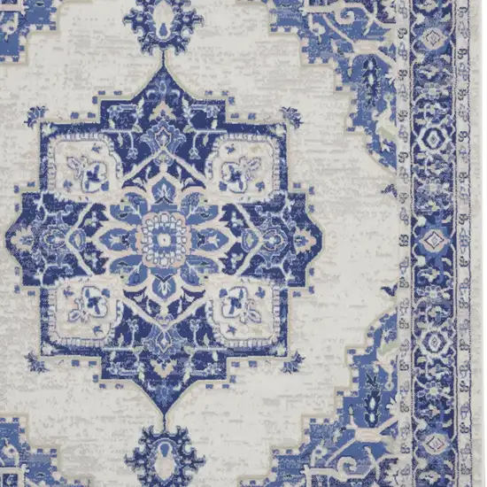 Ivory and Blue Floral Medallion Distressed Non Skid Area Rug Photo 6