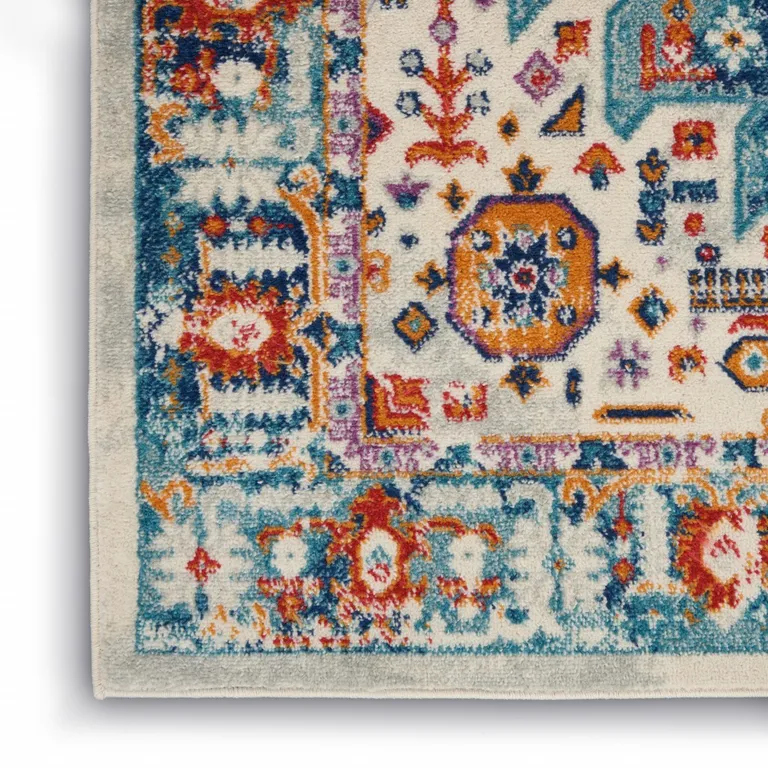 Ivory and Blue Floral Motifs Area Rug Photo 4