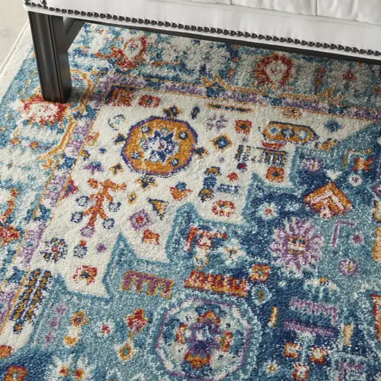 Ivory and Blue Floral Motifs Area Rug Photo 3