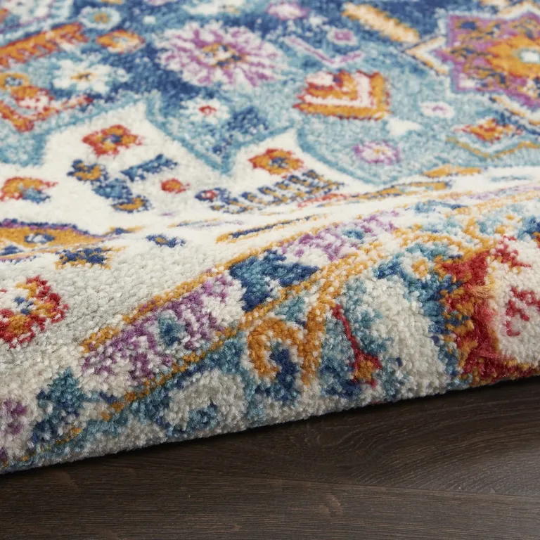 Ivory and Blue Floral Motifs Area Rug Photo 2