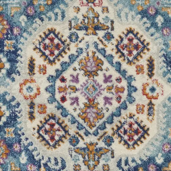 Ivory And Blue Floral Distressed Area Rug Photo 7