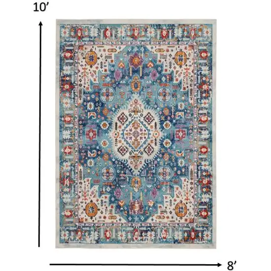 Ivory and Blue Floral Motifs Area Rug Photo 6