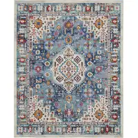 Photo of Ivory and Blue Floral Motifs Area Rug