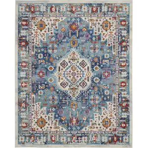 Photo of Ivory and Blue Floral Motifs Area Rug