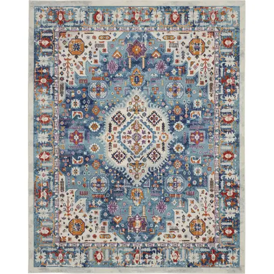 Ivory and Blue Floral Motifs Area Rug Photo 1