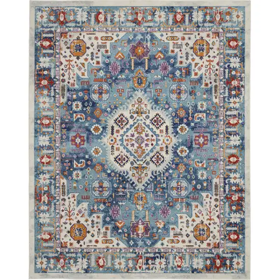 Ivory And Blue Floral Distressed Area Rug Photo 1