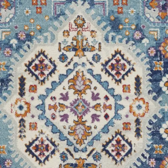 Ivory And Blue Floral Distressed Area Rug Photo 7