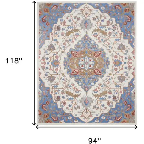 Ivory and Blue Floral Non Skid Area Rug Photo 3