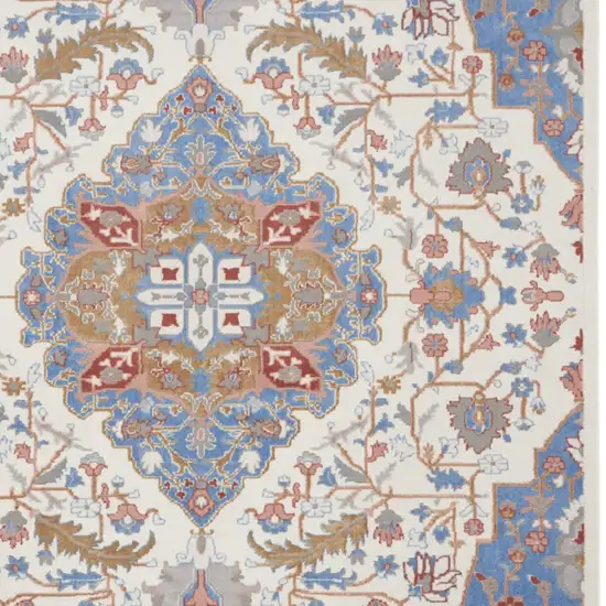 Ivory and Blue Floral Non Skid Area Rug Photo 8