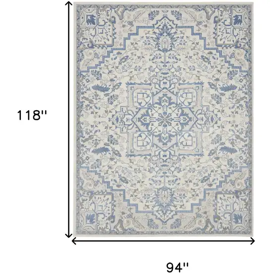 Ivory and Blue Floral Non Skid Area Rug Photo 3