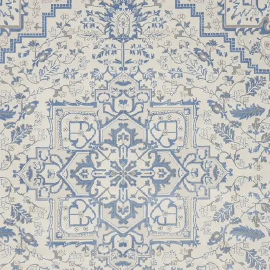 Ivory and Blue Floral Non Skid Area Rug Photo 6