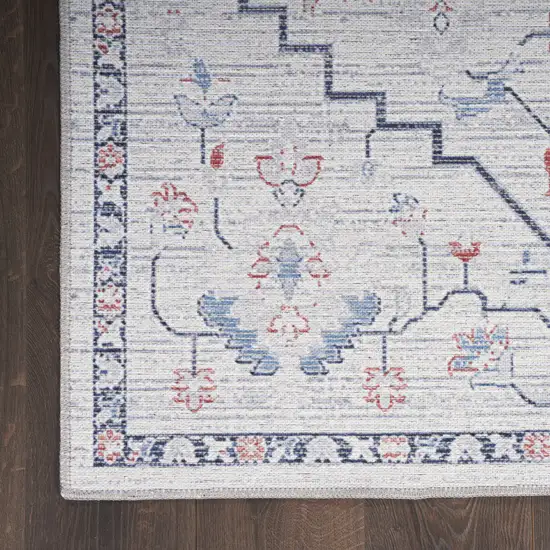 Ivory and Blue Floral Power Loom Area Rug Photo 4