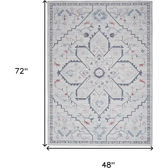 Ivory and Blue Floral Power Loom Area Rug Photo 3