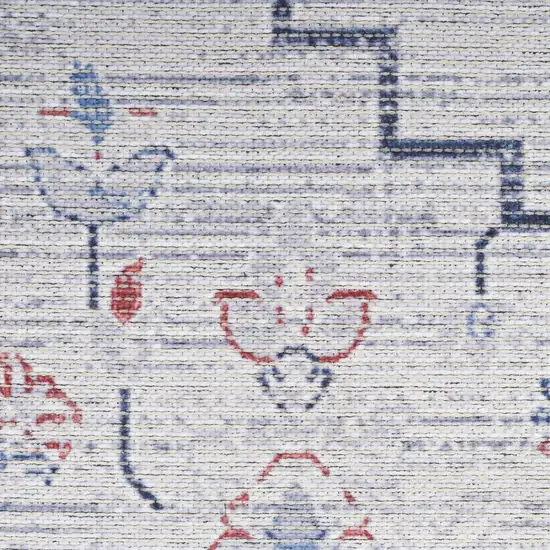 Ivory and Blue Floral Power Loom Area Rug Photo 5