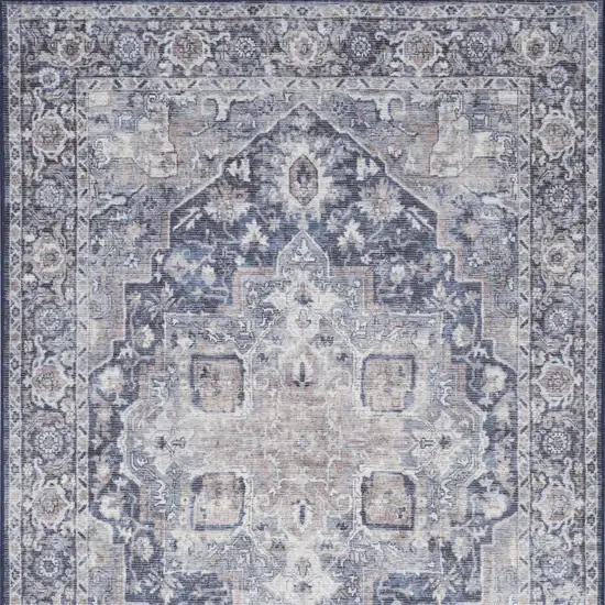 Ivory And Blue Floral Distressed Area Rug Photo 7