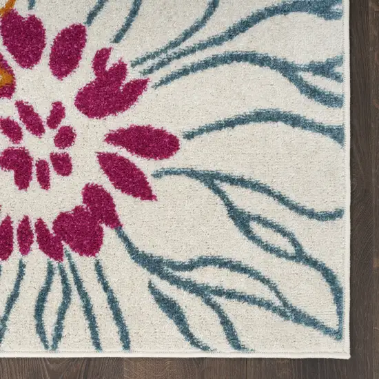 Ivory and Blue Floral Power Loom Runner Rug Photo 8