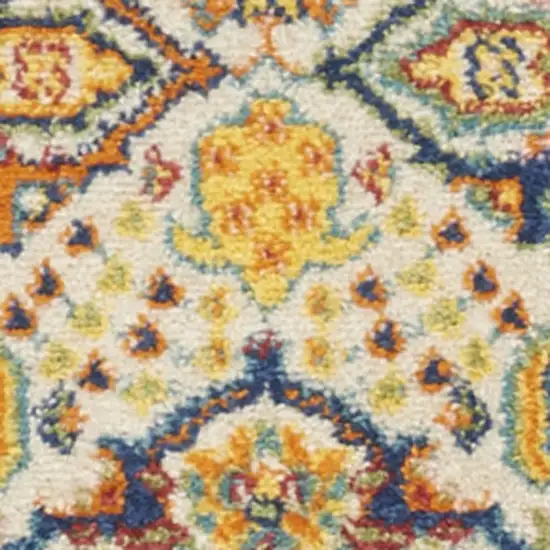 Ivory and Blue Floral Power Loom Runner Rug Photo 8