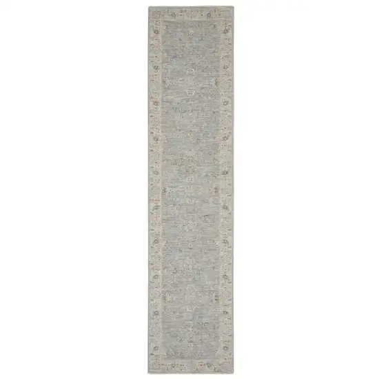 Ivory and Blue Floral Power Loom Runner Rug Photo 2