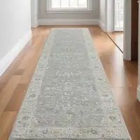 Photo of Ivory and Blue Floral Power Loom Runner Rug