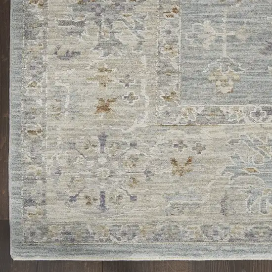 Ivory and Blue Floral Power Loom Runner Rug Photo 8