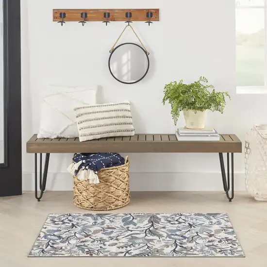 Ivory and Blue Floral Power Loom Washable Non Skid Area Rug Photo 8