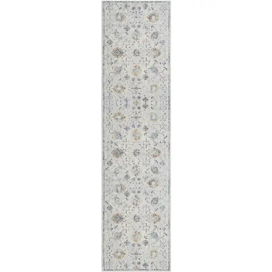 Ivory and Blue Floral Runner Rug Photo 2