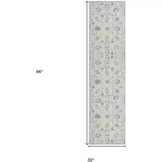 Ivory and Blue Floral Runner Rug Photo 3