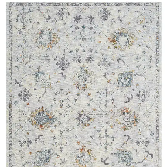 Ivory and Blue Floral Runner Rug Photo 7