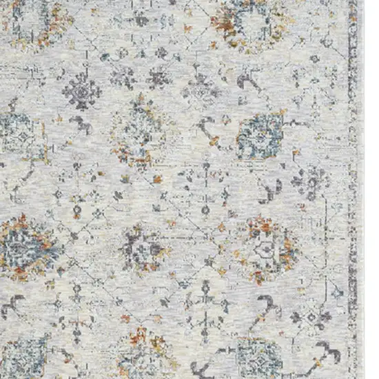 Ivory and Blue Floral Runner Rug Photo 6