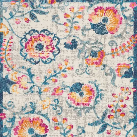 Ivory And Blue Floral Area Rug Photo 6