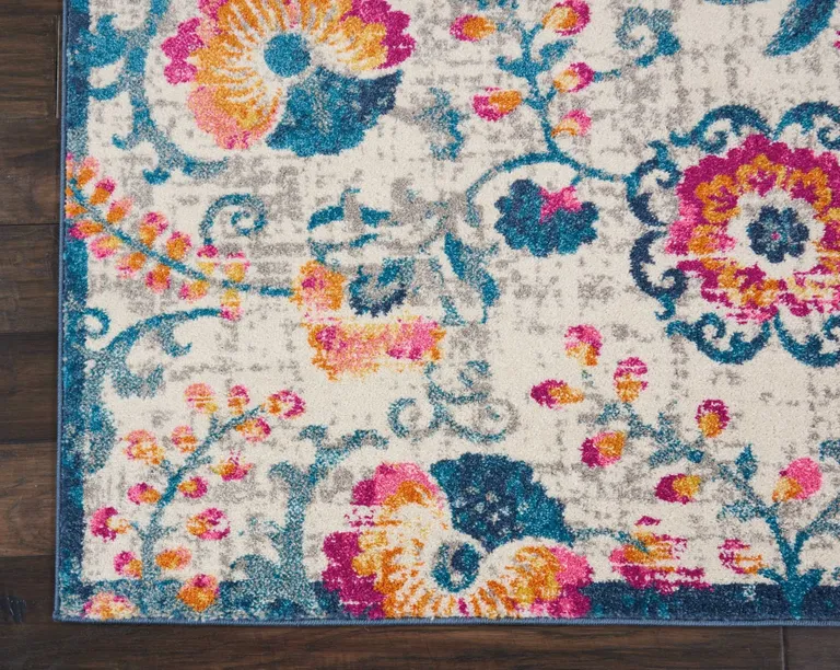 Ivory and Blue Floral Vines Area Rug Photo 2