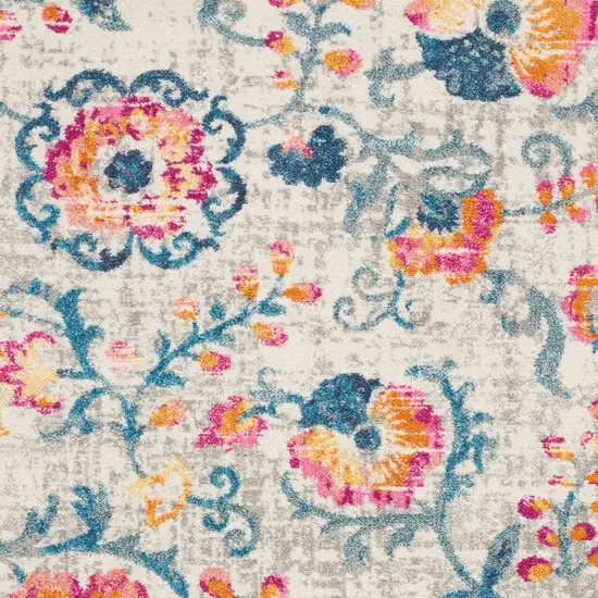 Ivory And Blue Floral Area Rug Photo 5