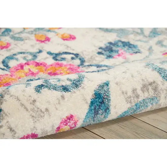 Ivory and Blue Floral Vines Area Rug Photo 3