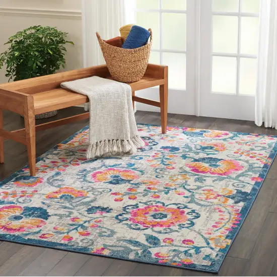 Ivory And Blue Floral Area Rug Photo 7