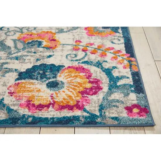 Ivory and Blue Floral Vines Area Rug Photo 6