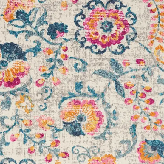 Ivory And Blue Floral Area Rug Photo 4