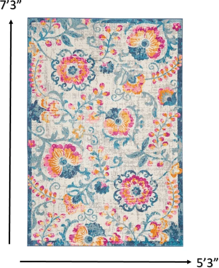 Ivory and Blue Floral Vines Area Rug Photo 2