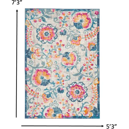 Ivory and Blue Floral Vines Area Rug Photo 2