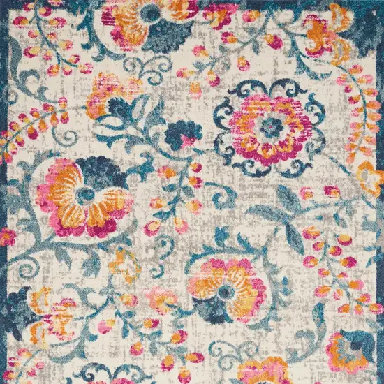 Ivory And Blue Floral Area Rug Photo 5