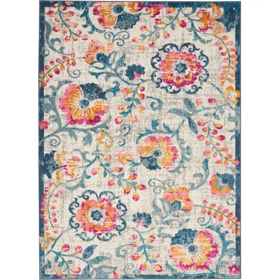 Ivory Floral Dhurrie Area Rug Photo 1