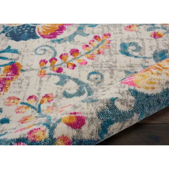 Ivory and Blue Floral Vines Area Rug Photo 3