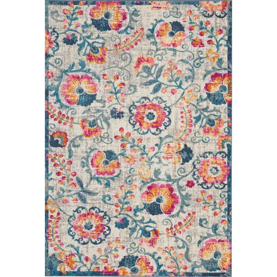 Ivory And Blue Floral Area Rug Photo 1